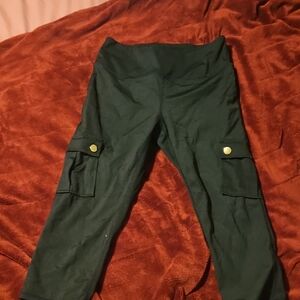 Black Cargo Leggings with Gold Buttons